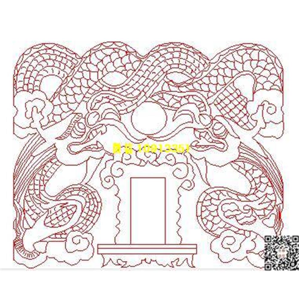 精雕图34双龙墓碑碑头线雕图线条图单线铣底图_电脑雕刻plt文泰矢量图精雕图浮雕图